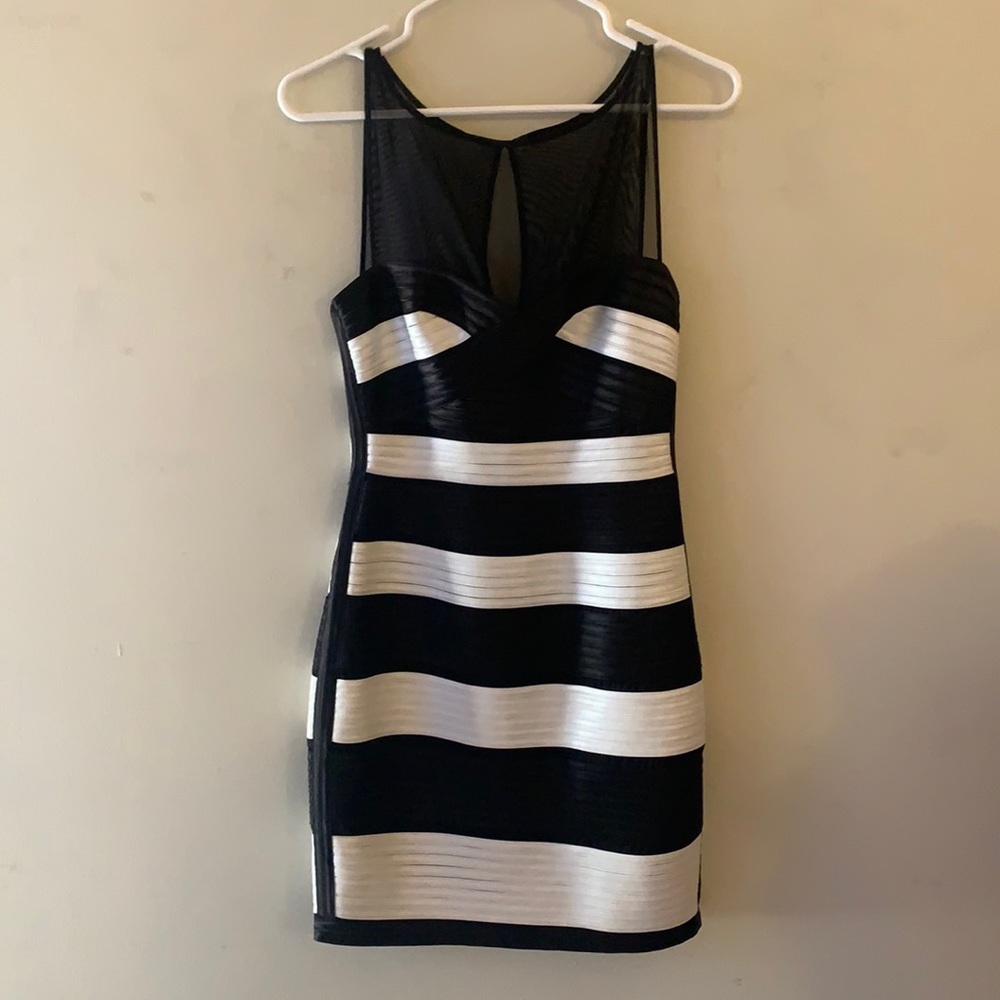 BCBG black and white formal dress